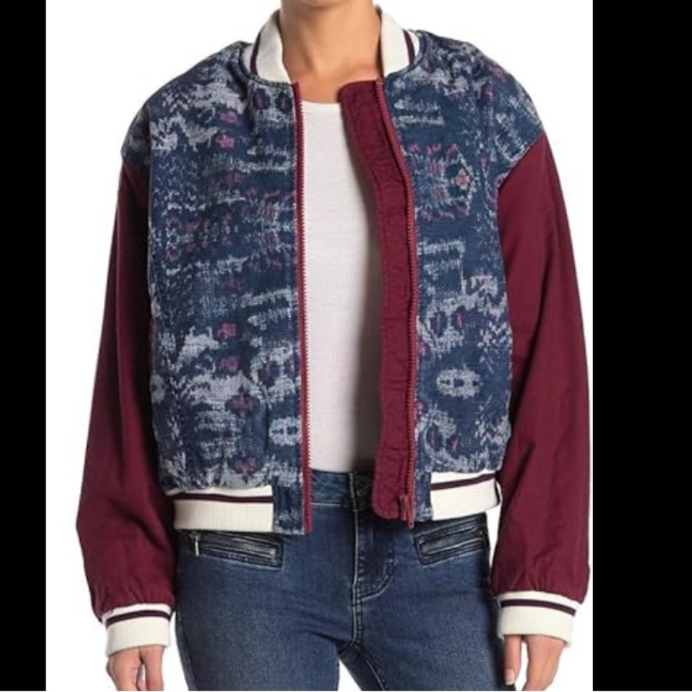 We the free varsity of dreams bomber jacket in navy electric combo